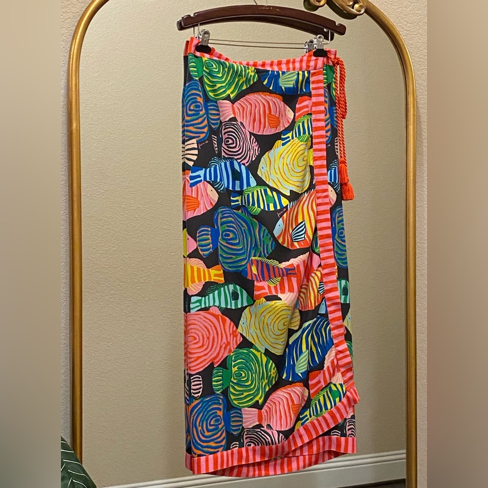 Farm Rio for Anthropologie Fish-Print Midi Skirt Size M - Picture 2 of 12
